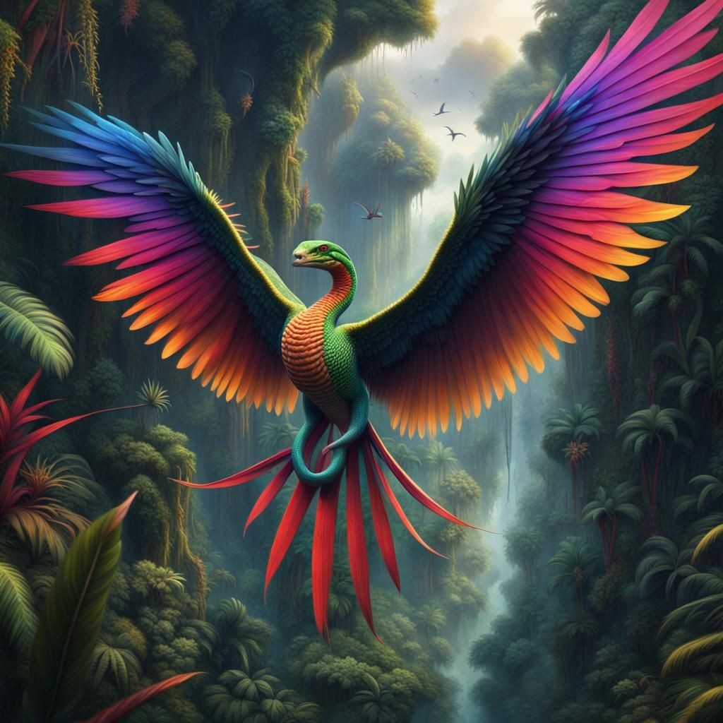 Rainbow Serpent Bird Flies Through Jungle