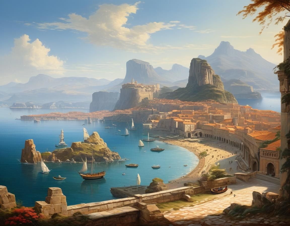 Picturesque Ancient Cityscape Oil Painting