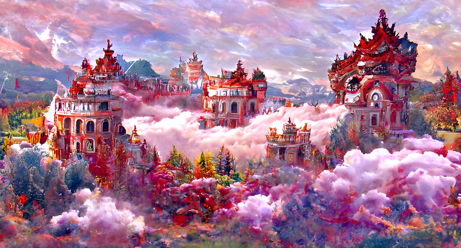 Ancient Royal Palace Surrounded by Clouds: Fantasy Painting