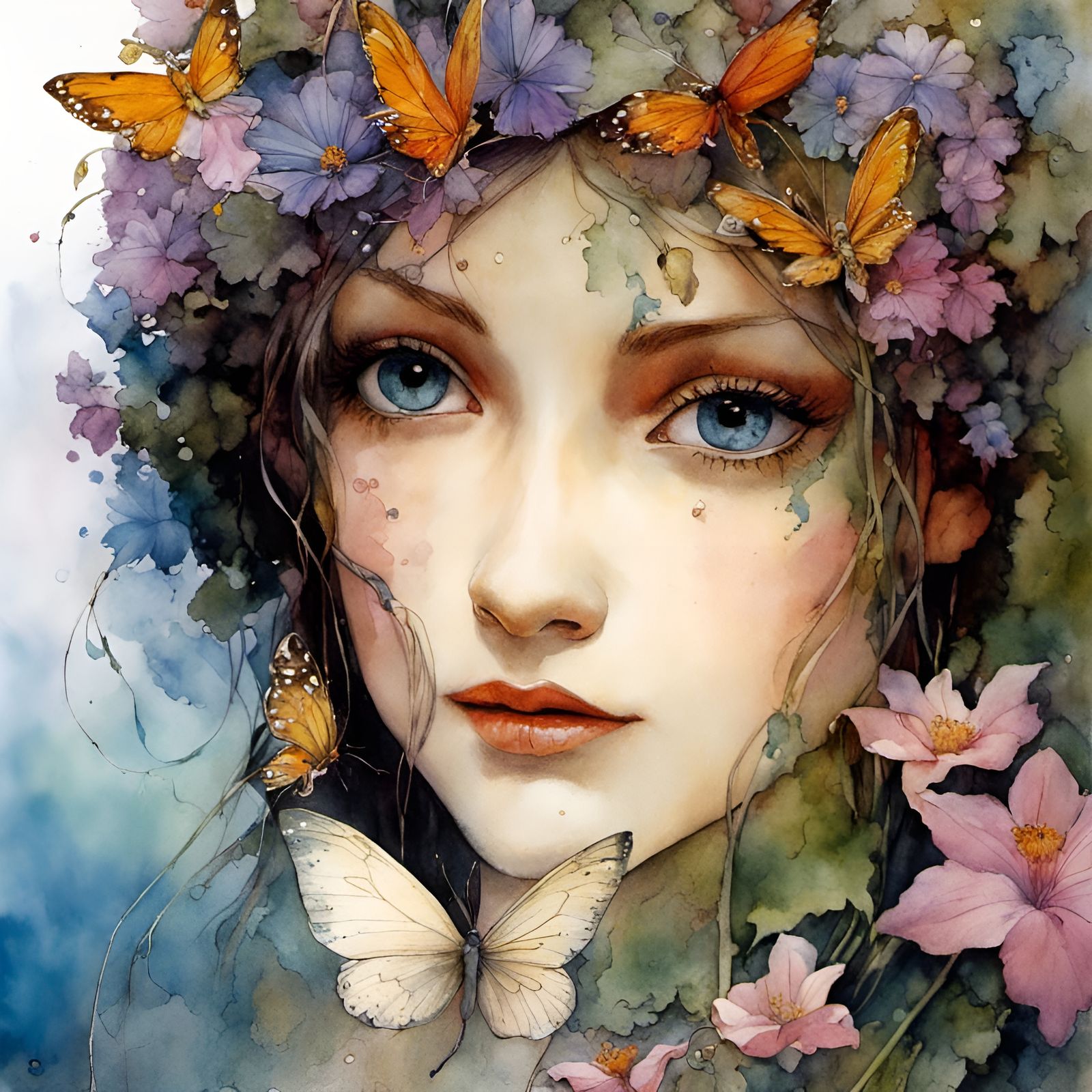Fairy Queen Titania in Watercolor Enchanted Bower