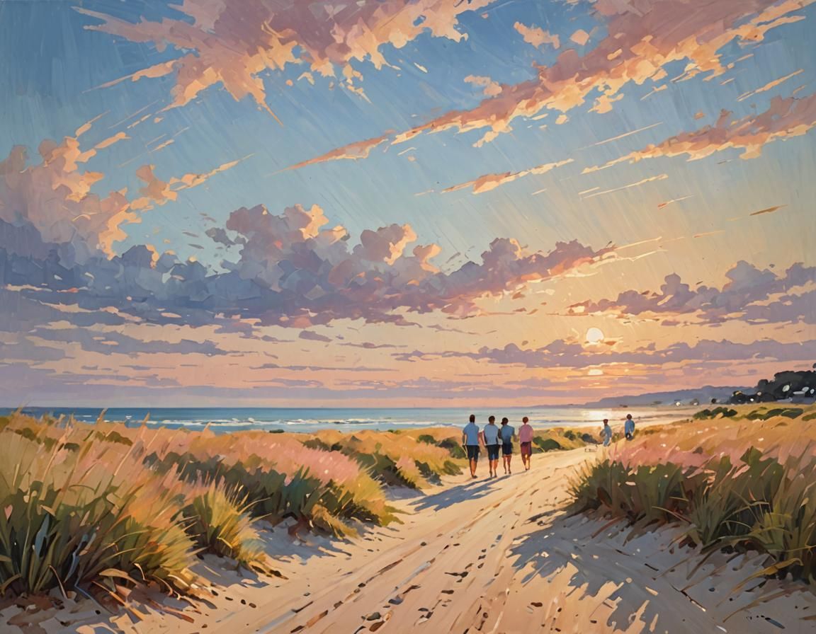 Impressionist Beach Scene in Warm Summer Light