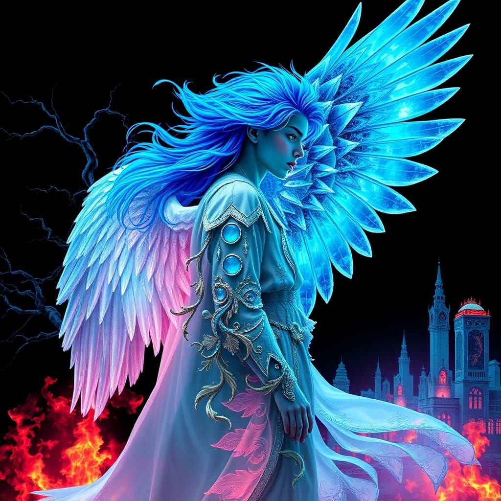 Neon Angel in Dystopian Dreamscape