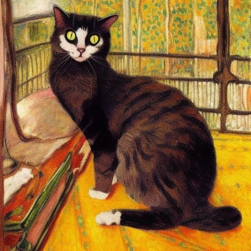Cat Painting in the Style of Pierre Bonnard