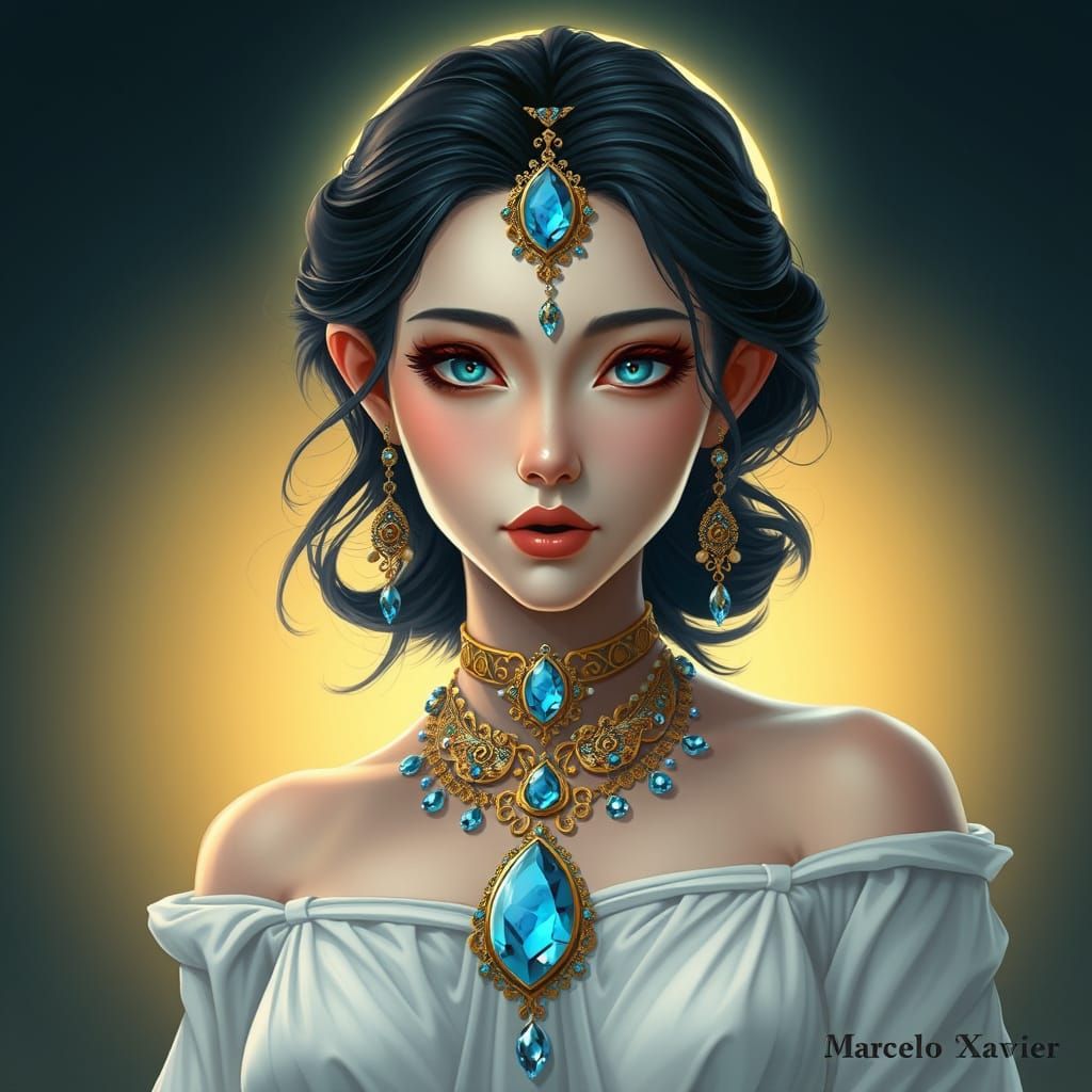 Ethereal Fantasy Portrait of Pale-Skinned Maiden in Golden R...
