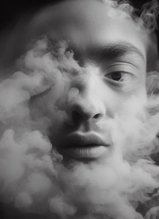 Hyperrealistic Portrait Exhaling Smoke in 8K