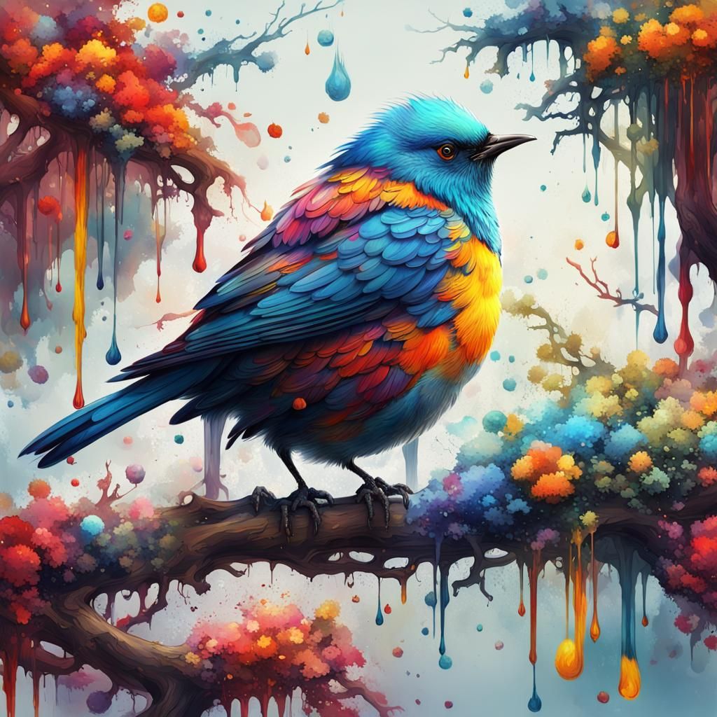 Bird on Branch: Maximalist Digital Speedpaint