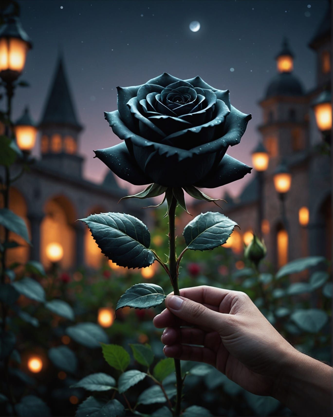 Luminescent Black Rose in Paradise Garden