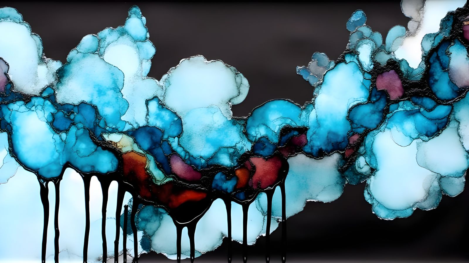 Alcohol Inks Art: Blue Marbling on Black Paper