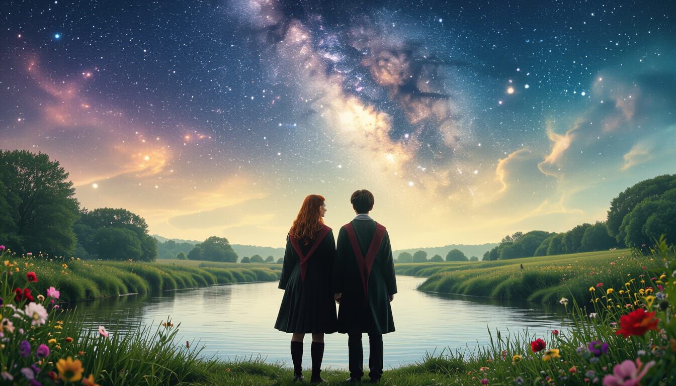 Harry Potter and Ginny Weasley Under Galaxy Sky