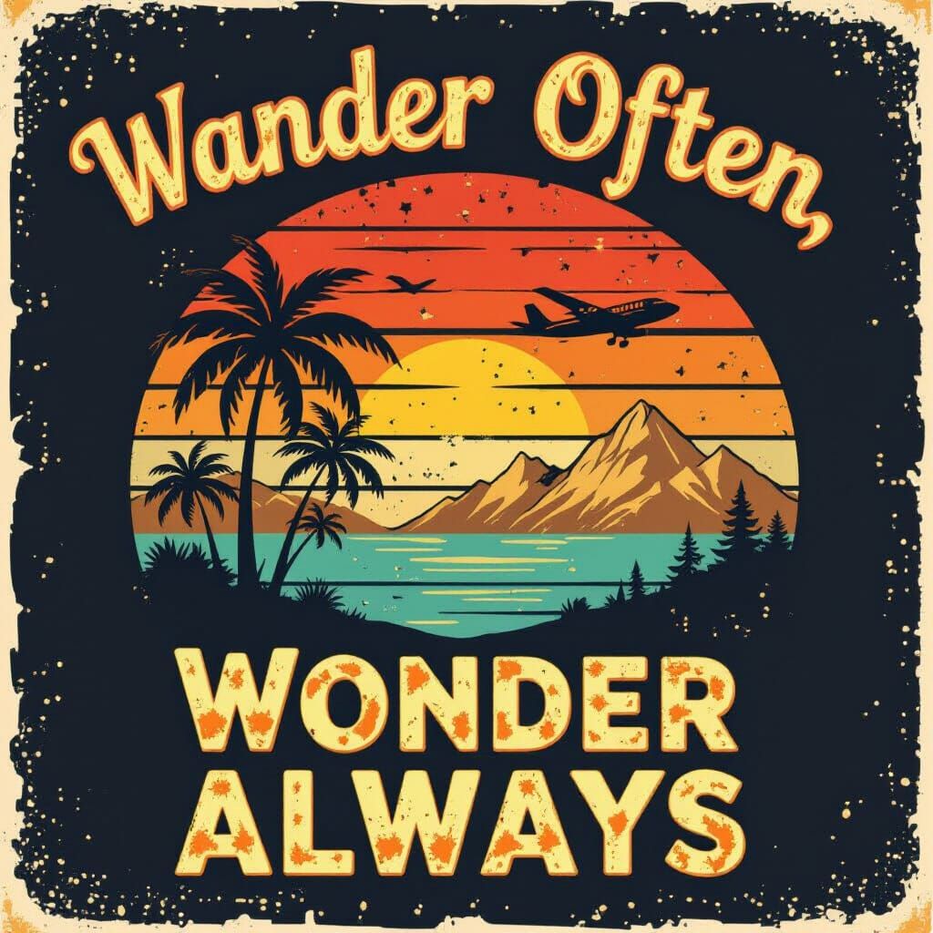 Travel T-Shirt Design with Sunset and Airplane