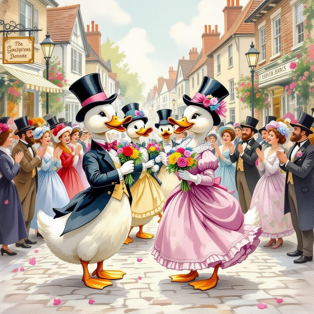Ducks Dancing Waltz in Beatrix Potter Style