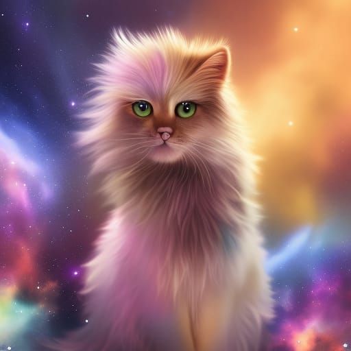 Dreamy Anime Cat-Girl in Galaxy Colors