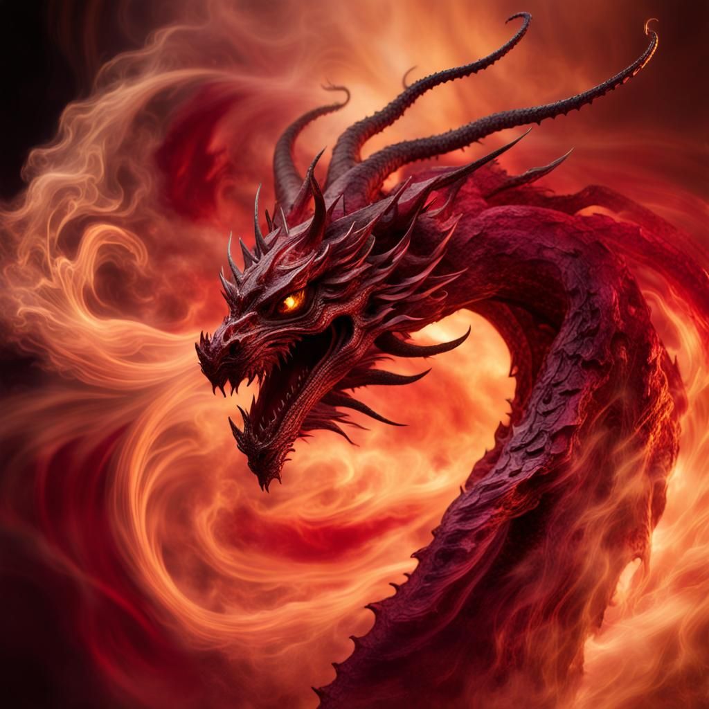 Ethereal Dragon Cloud Formation in Gold and Ruby