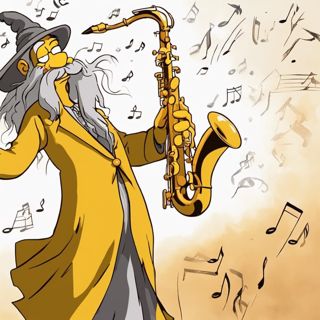 Gandalf Plays Saxophone in Simpsons Comic Style