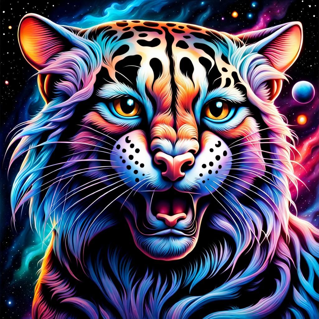 Ocelot in Twilight Harbor: Cosmic Graffiti Art