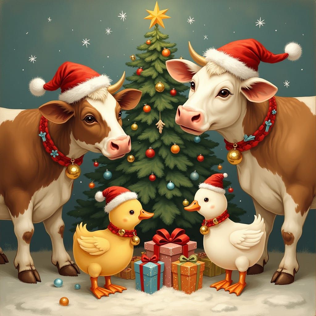 Farm Friends Celebrate Christmas in a Cozy Winter Scene