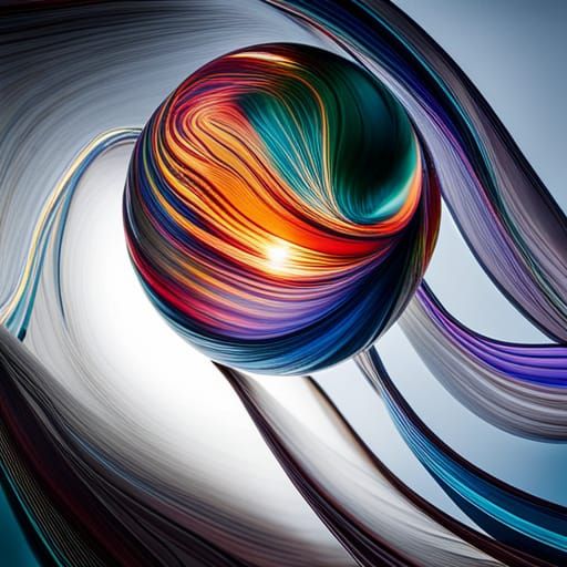 Glass Orb Containing Colorful Ribbons in Surrealist Style