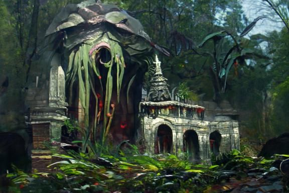 Sinister Abandoned Jungle Temple Landscape