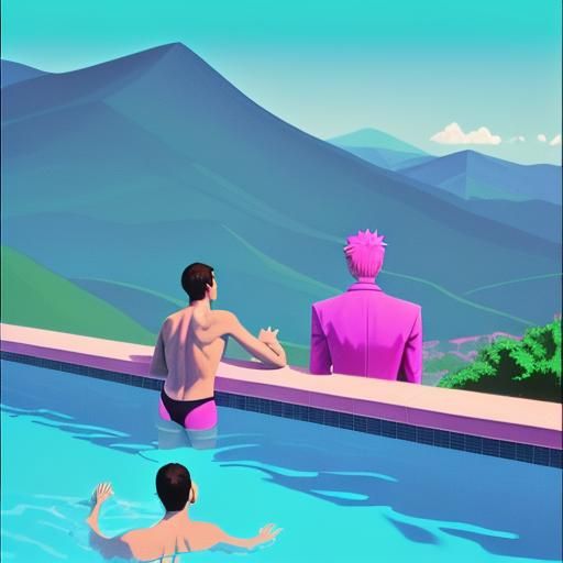 Swimming Pool Scene in David Hockney Style