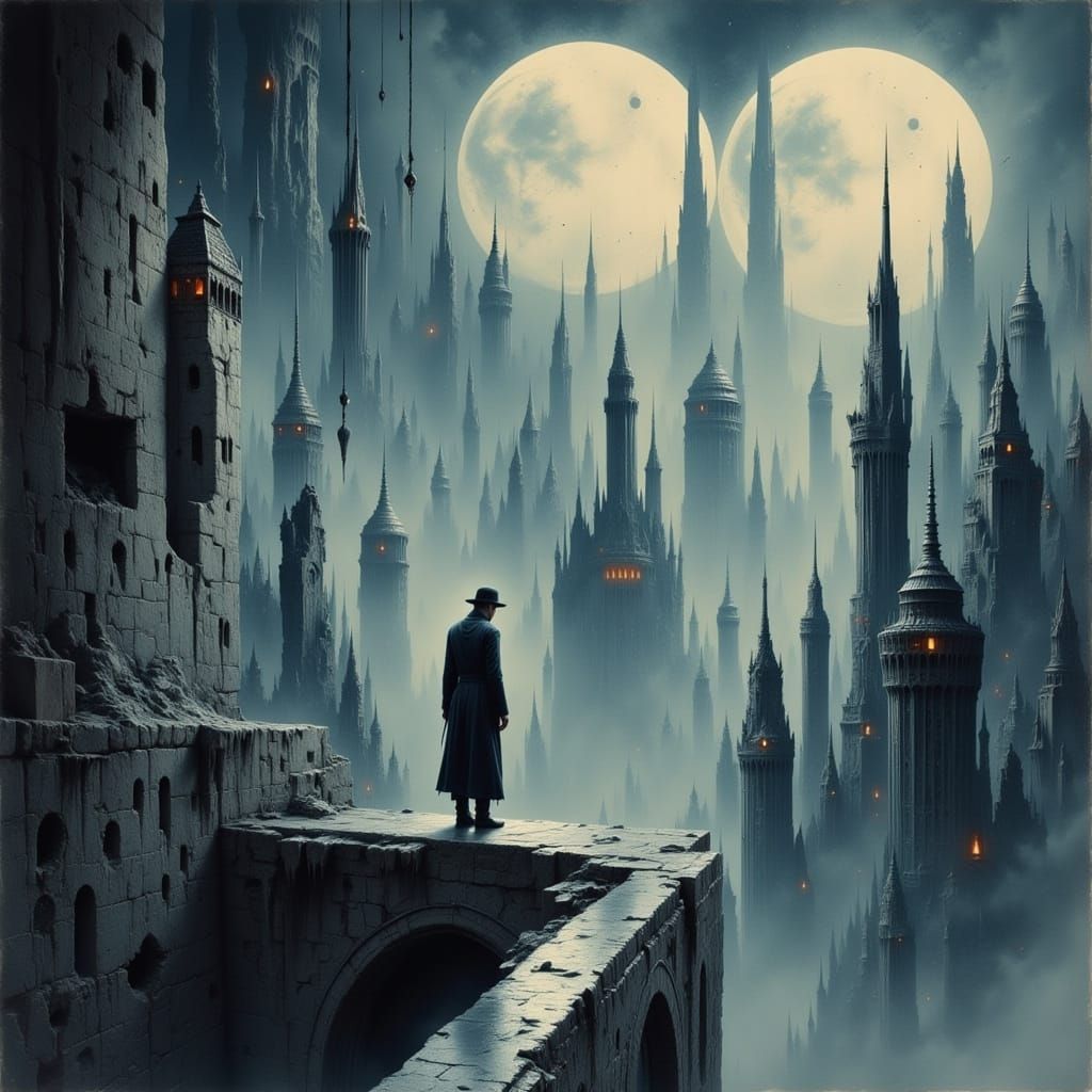 Weary Traveler in Decaying City