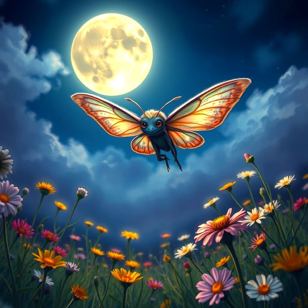 Celestial Mothman Soars Over Enchanted Meadow in Epic Digita...