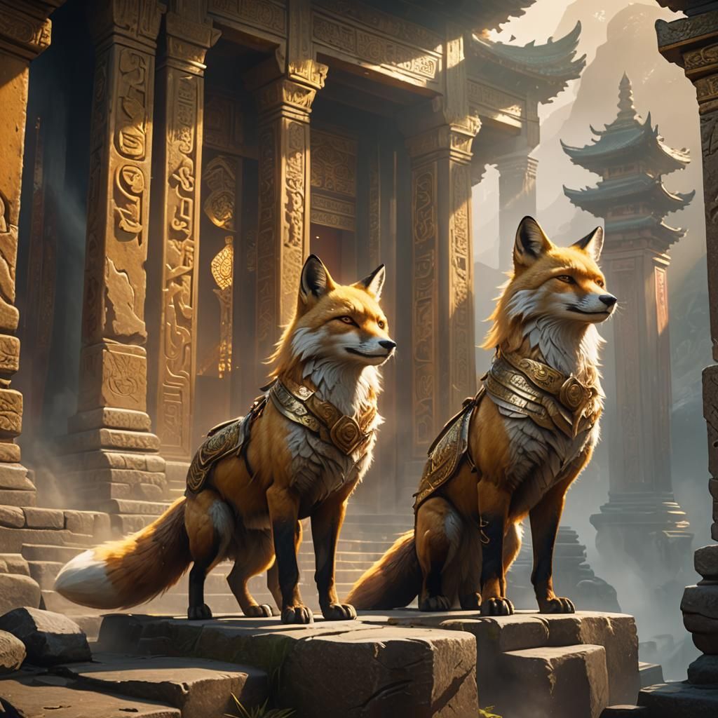 Wokong and Golden Fox in Misty Temple