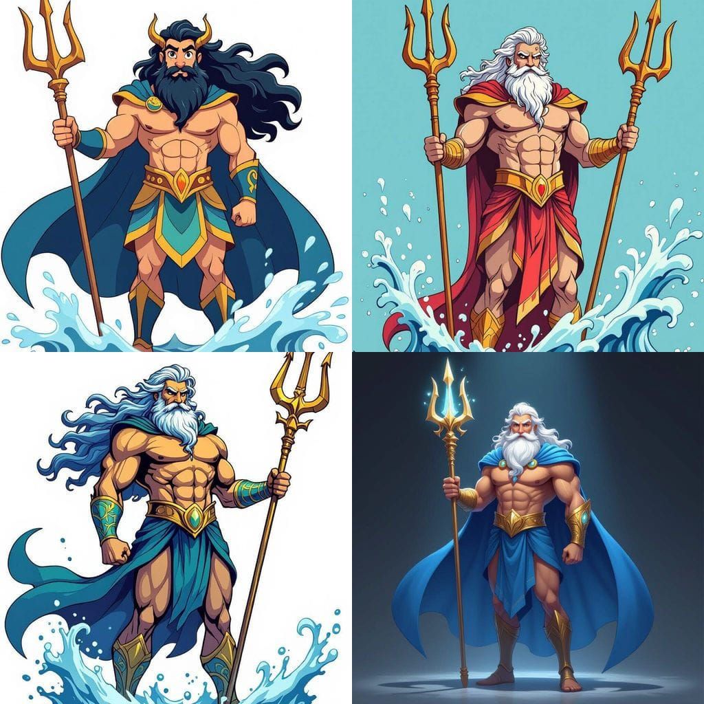 Kid-Friendly Poseidon Standing Solo in Fan Art Style
