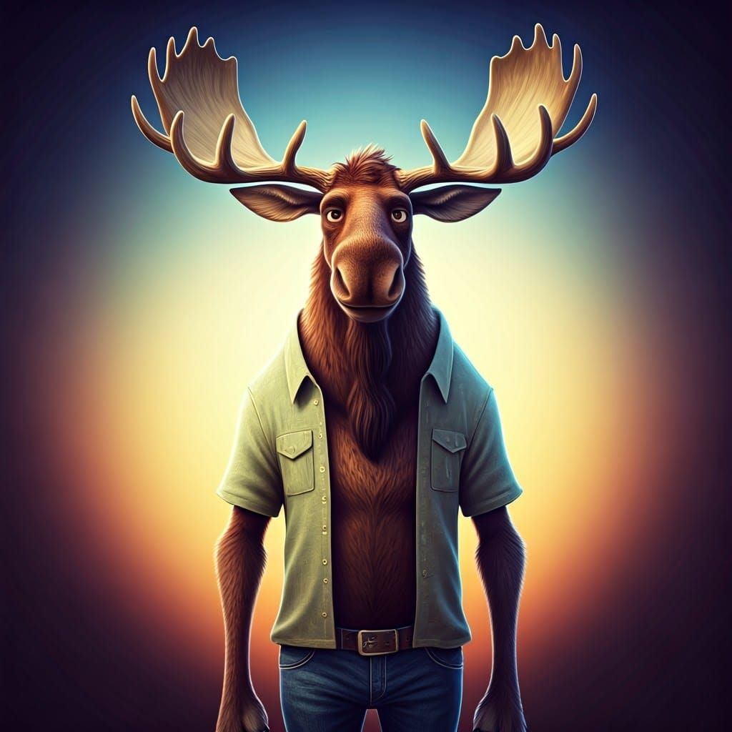 Relaxed Moose in a Vibrant, Cinematic Scene