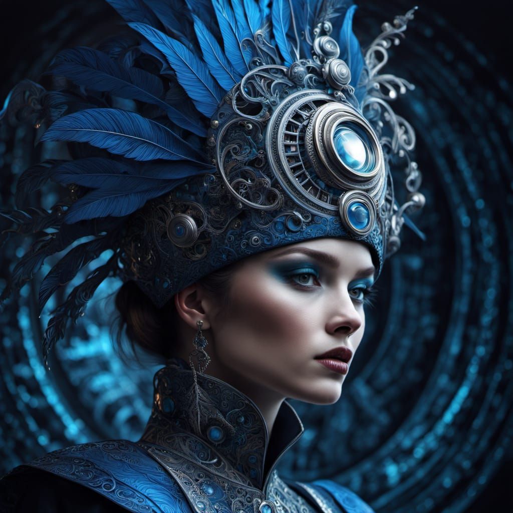 Steampunk Woman in Elegant Neo-Futurism Art Deco Style