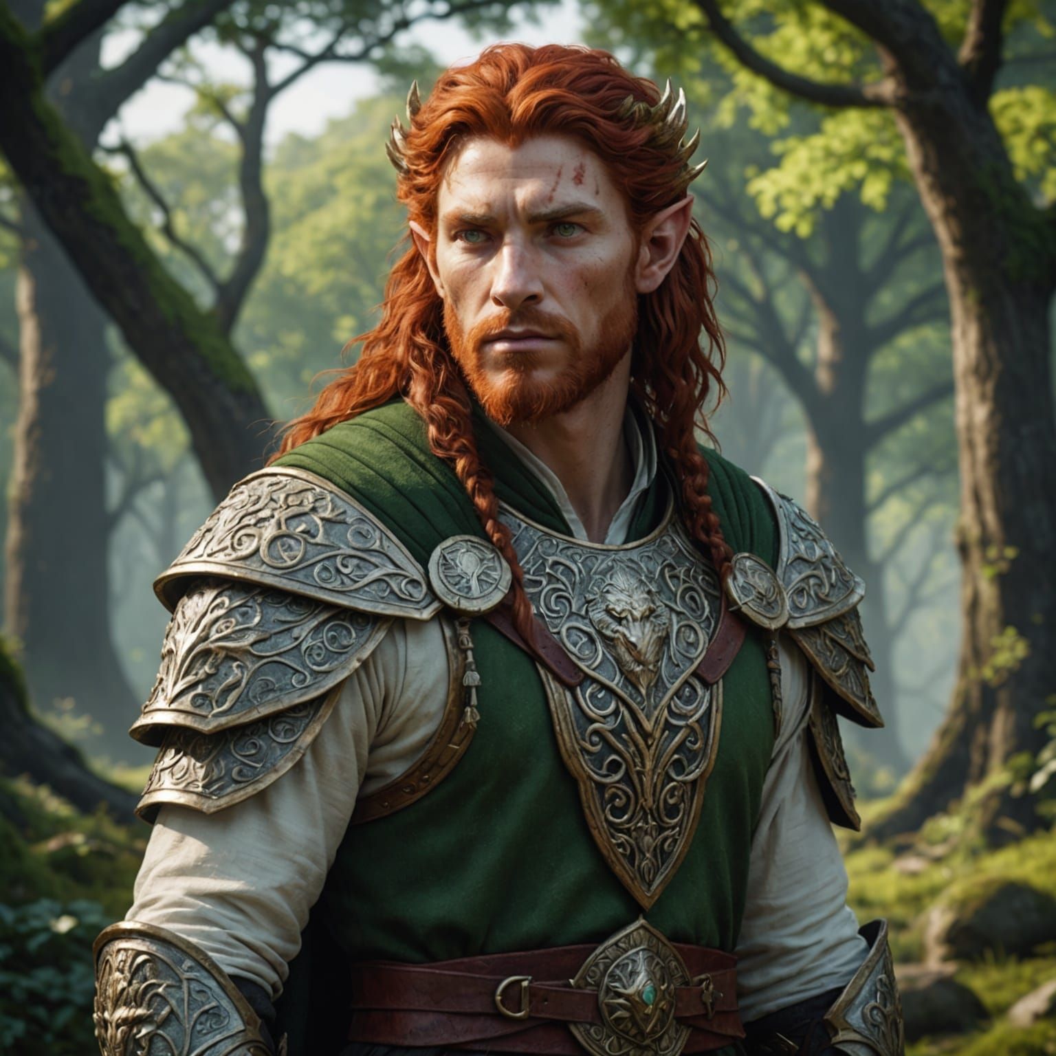 Half-Elf Druid with Lion Headdress, Detailed Fantasy Art