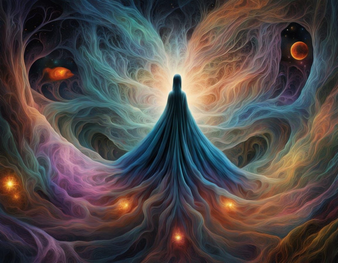 Colossal Bioluminescent Woman Drifting Through Time