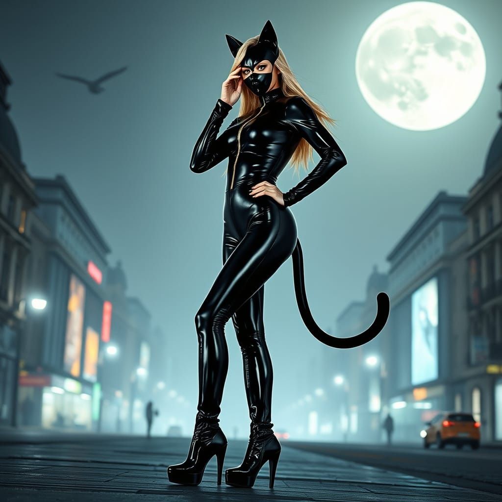 Futuristic Goddess in Budapest City Under the Full Moon