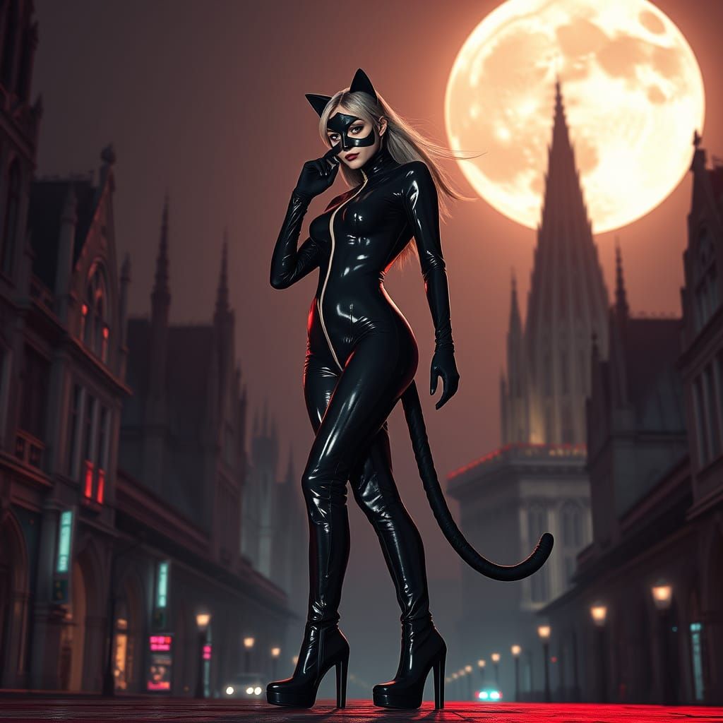 Elegant Woman in Dystopian Budapest Under Moonlight