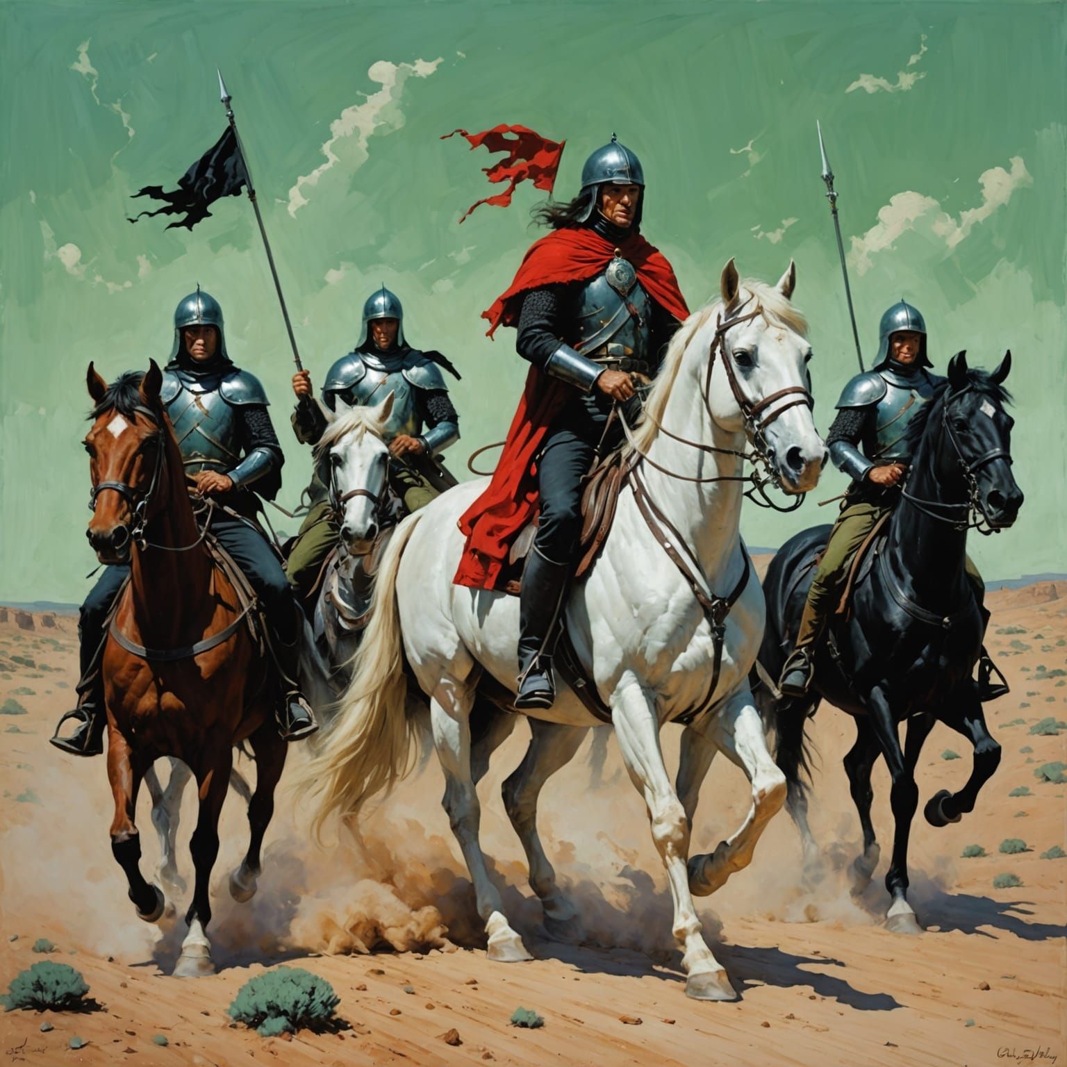 Four Horsemen of the Apocalypse as Oil Painting