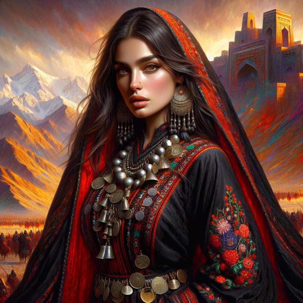 Nuristani Mother Goddess Standing in Golden Fortress