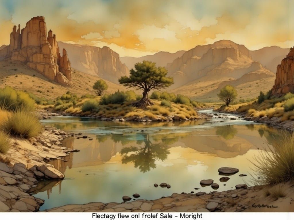 Desert River in Watercolor Comic Book Art