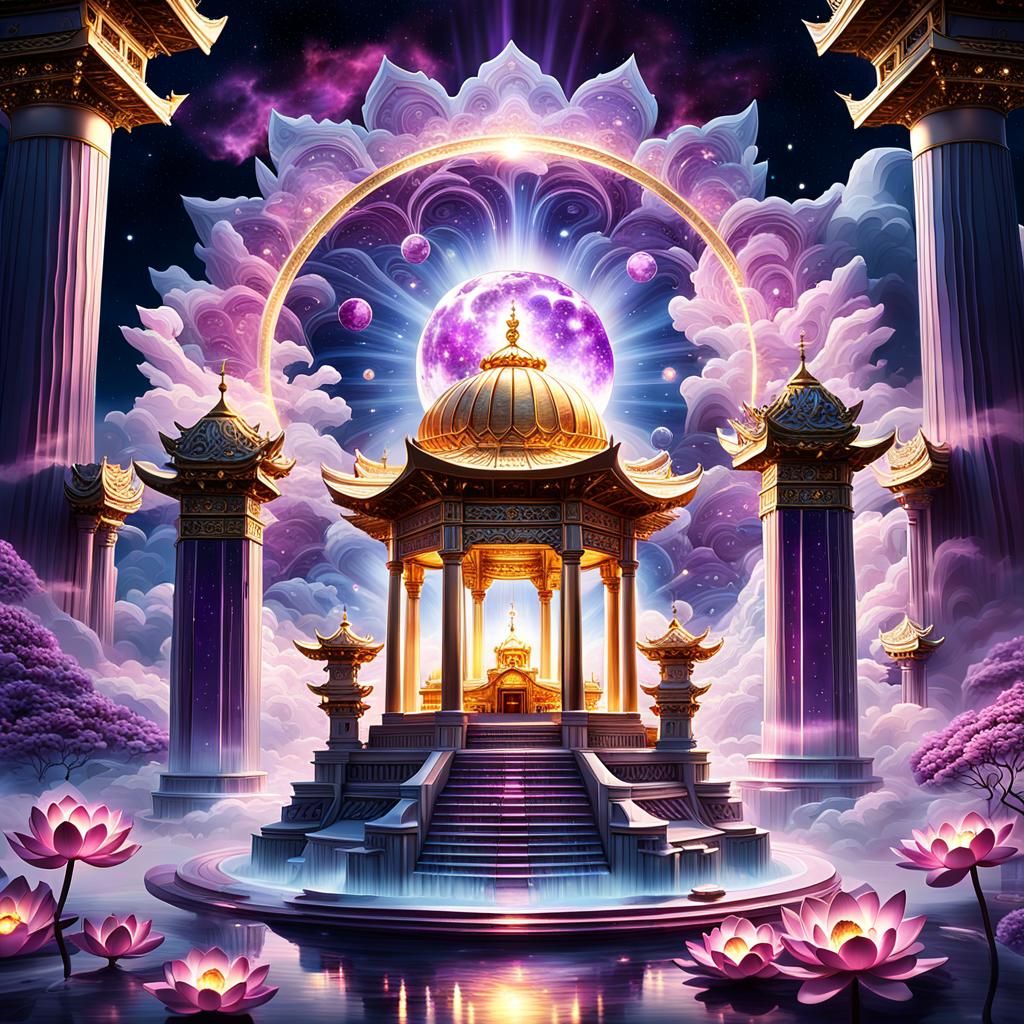 Celestial Shrine Floating in Nebula Clouds