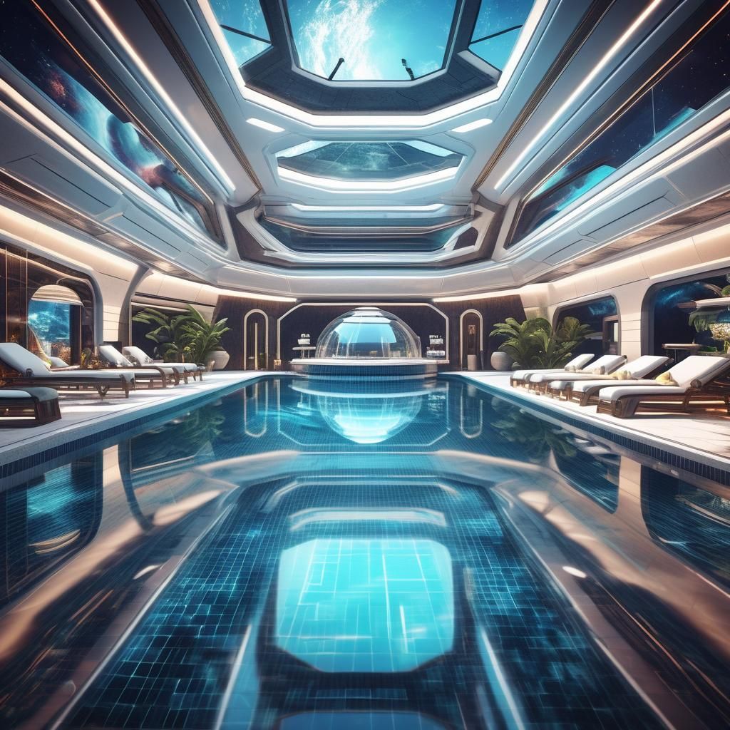 Bar swimming pool in a spaceship