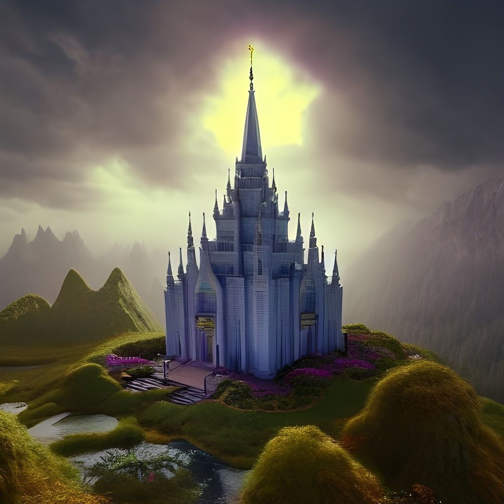 Ethereal Temple in Clouds: Digital Painting