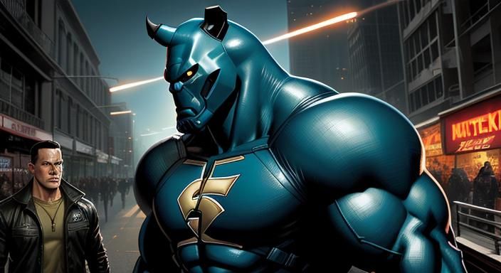 John Cena Rhino Hybrid in Comic Book Art