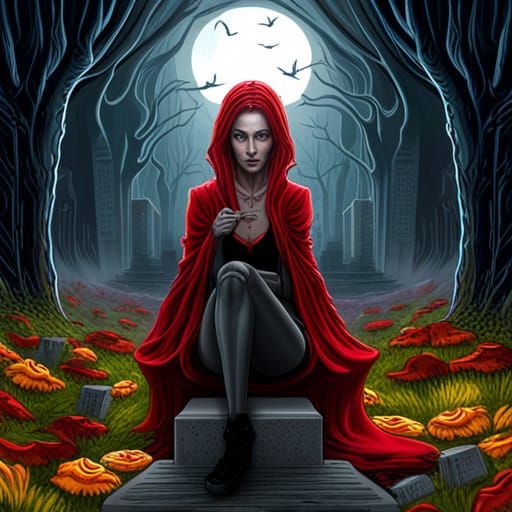 Gothic Woman on Grave: Dark Fantasy Concept Art