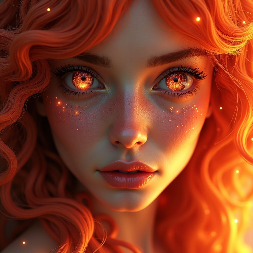 Ethereal Woman with Fiery Red Hair