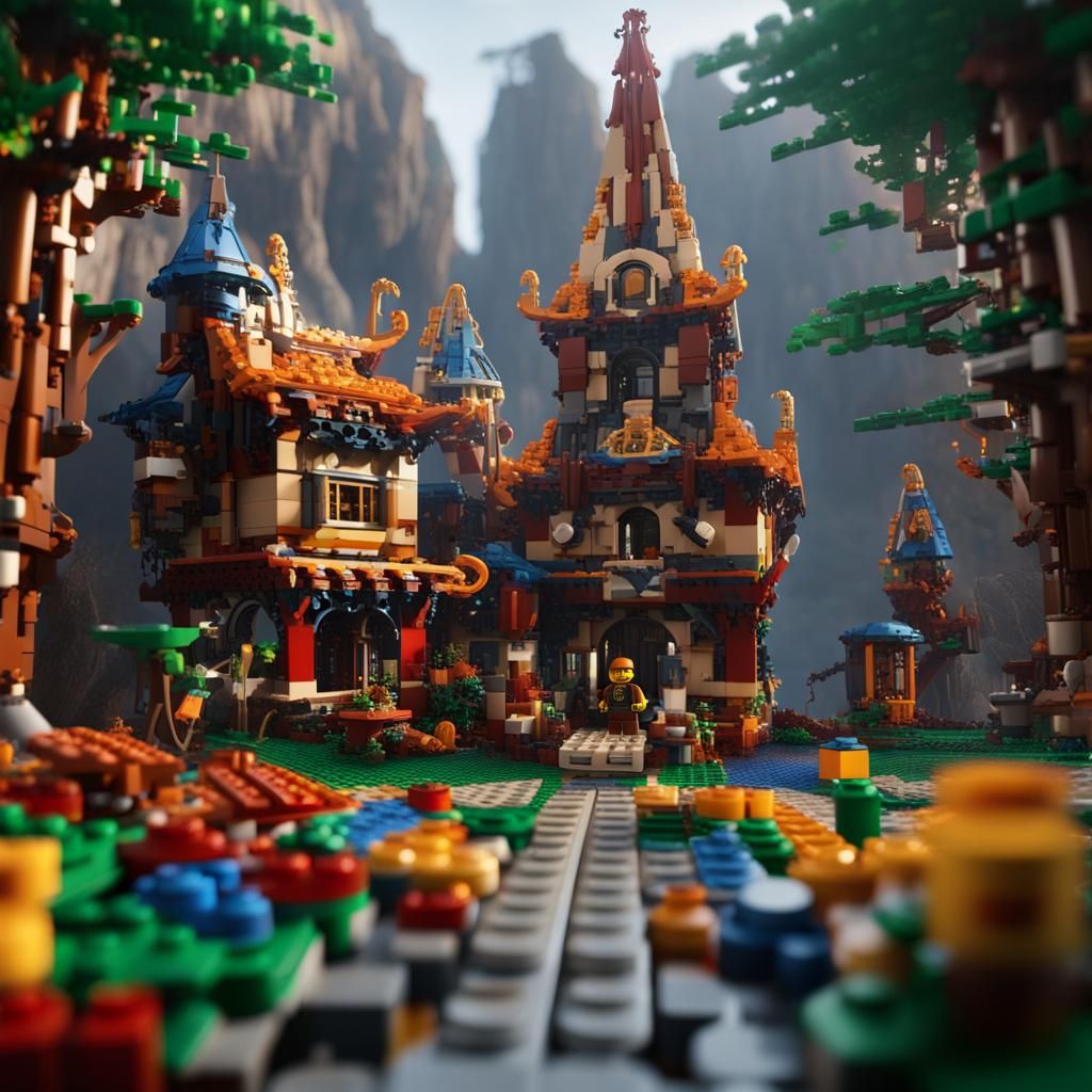 Detailed Lego Matte Painting in Deep Color