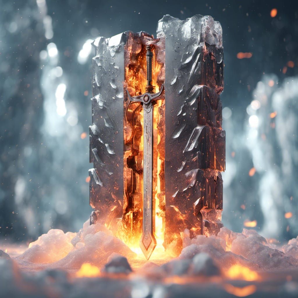 Flaming Sword Trapped in Ice Block