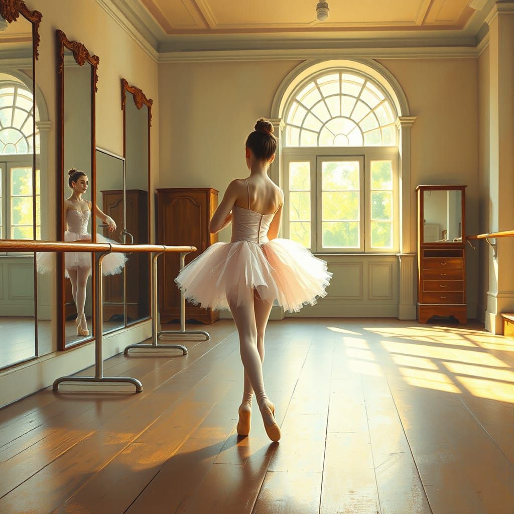 Ballerina in Golden Light, Soft Pastels and Delicate Texture...