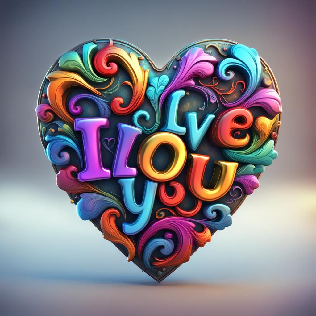 Colorful Metal Heart with 'I Love You' Message