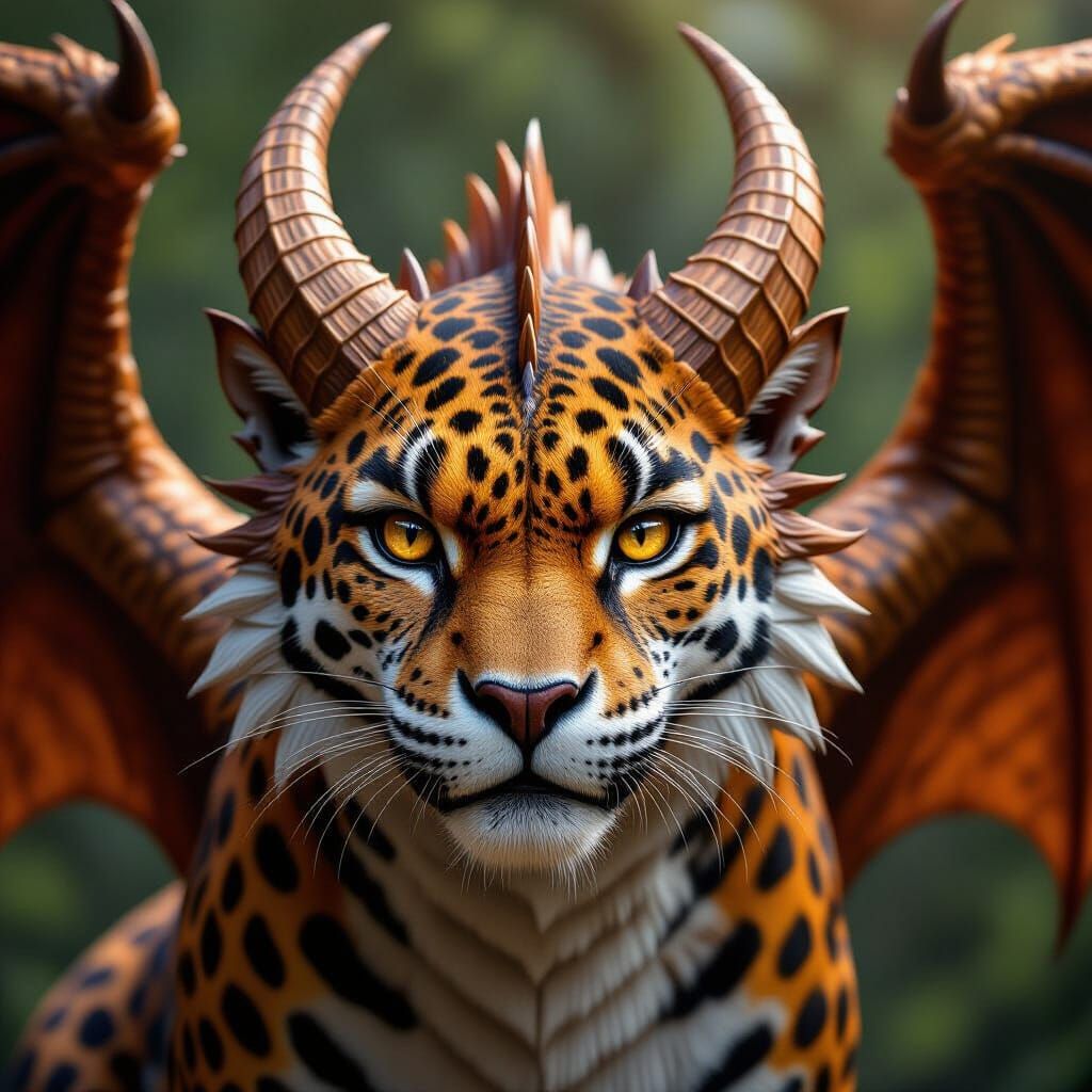Majestic Dragon-Jaguar Hybrid with Spiral Horns