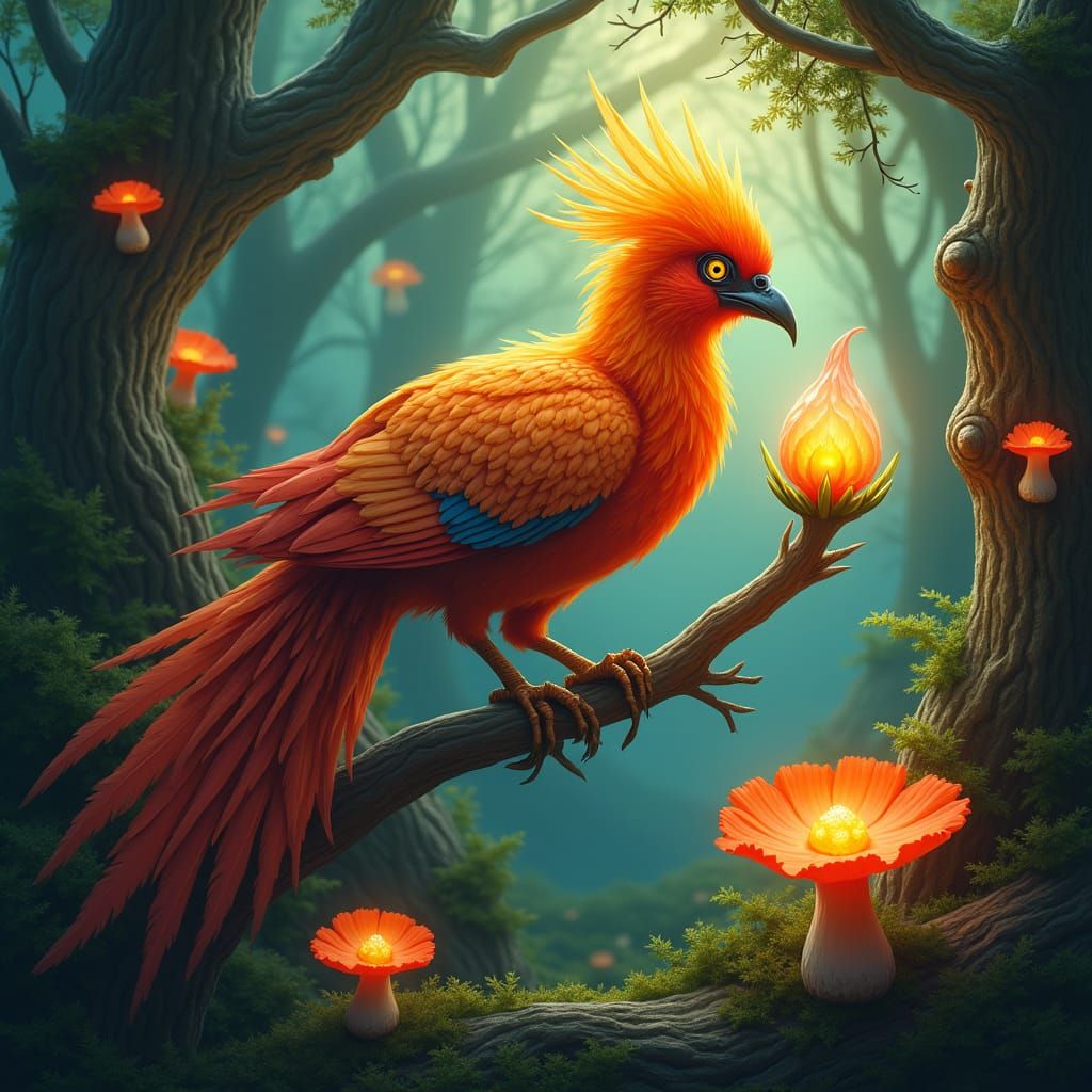 Majestic Phoenix in Mystical Forest