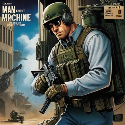 Comic Book Art: Man with Machine Gun