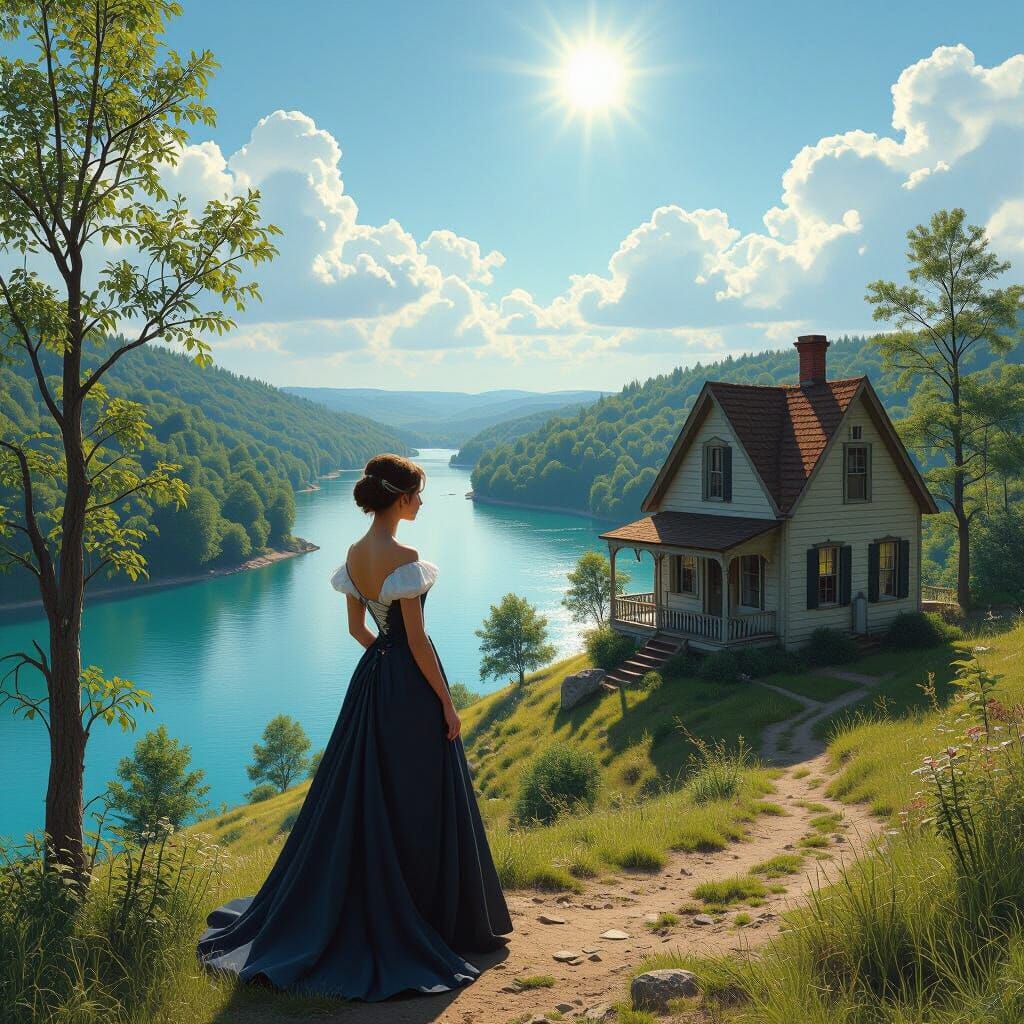 Quaint House Overlooking River in Ultra-Realistic Style